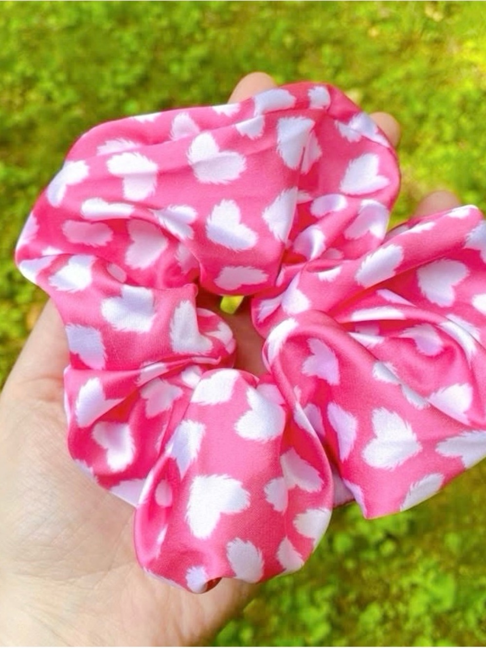 Pink Heart Print Scrunchie